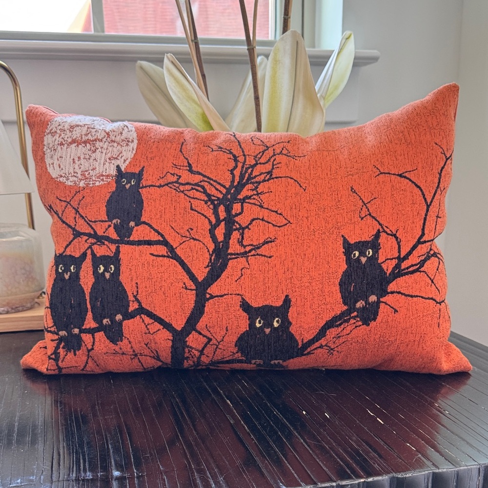 Orange Pillow with Owl Design
